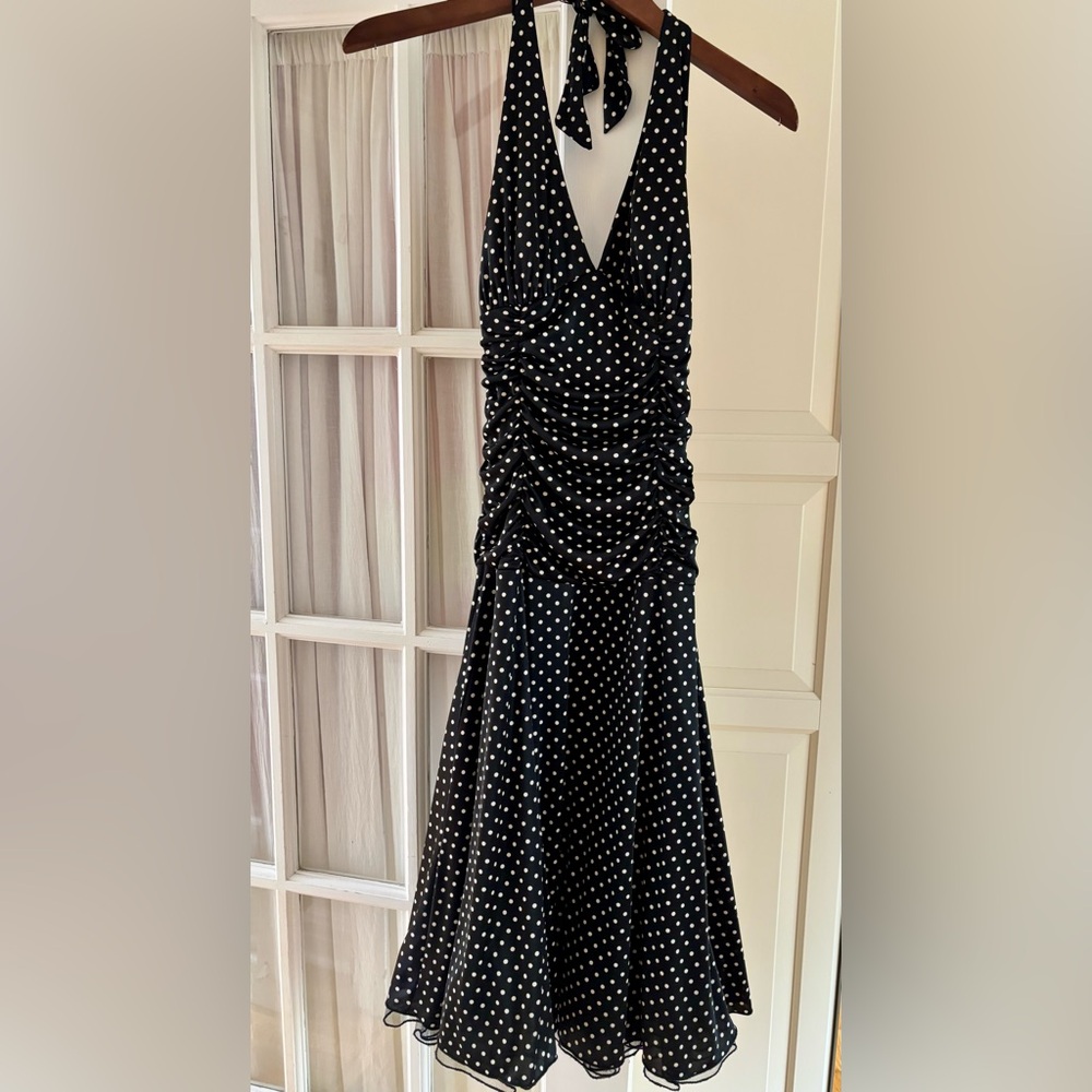 Ruby Rox Black and White Ruched Halter Midi Dress